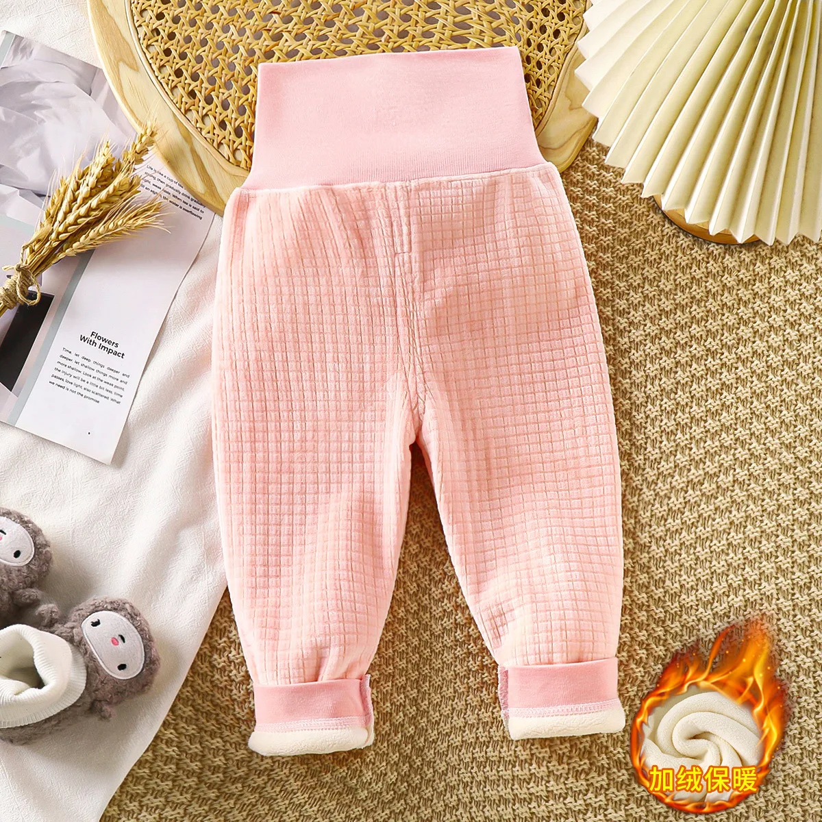 Toddler Autumn Winter Clothing Baby Pajamas Pants Toddler High Waist Fleece Thermal Trousers Baby Solid Color Pants