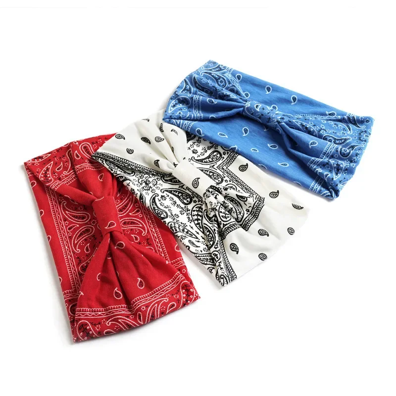 New Boho Flower Print Wide Headbands Vintage Knot Elastic Turban Headwrap for Women Girls Cotton Soft Bandana Hair Accessories