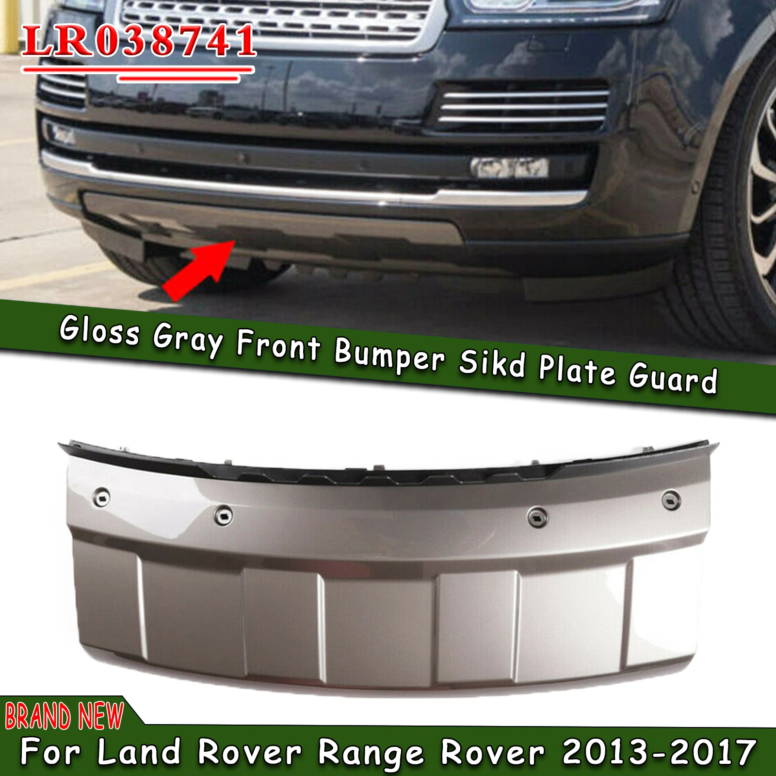 Glossy Gray Car Front Bumper Guard Lip Lower Splitter Panel Hook Trailer Bracket Cover For Land Rover Range Rover 2013-2017