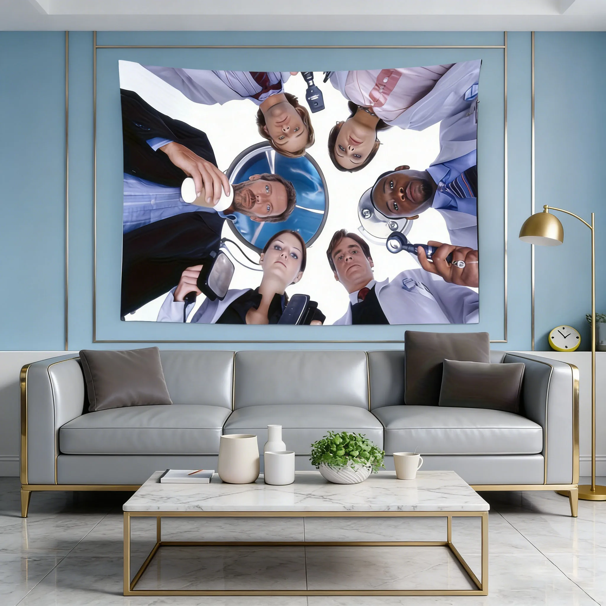 House Doctor TV Series Tapestry Humorous Movie Poster Wall Art Herringbone Pattern Horizontal Decor for Bedroom Living Room