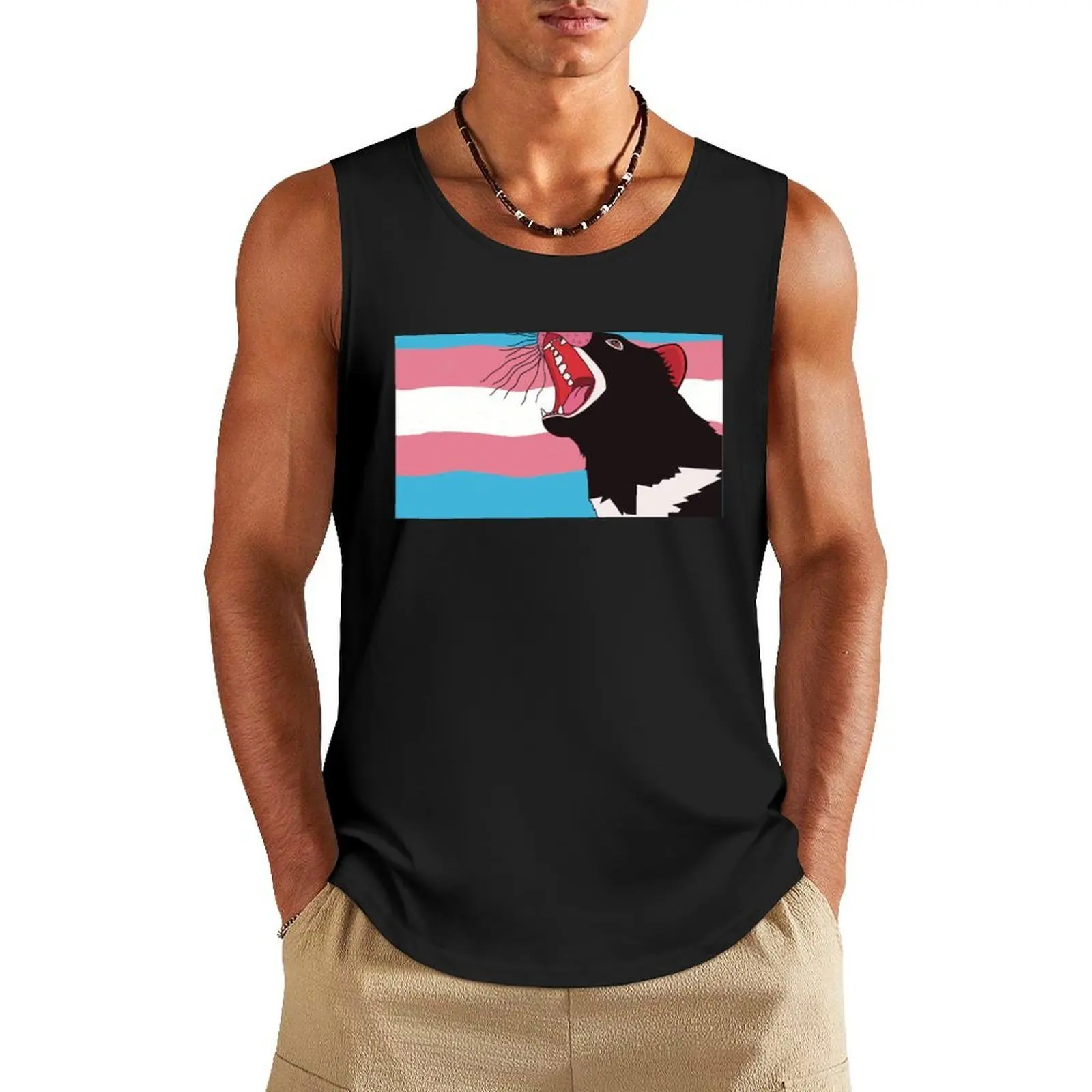 

Tassie Trans Pride Tank Top Men's summer t-shirt Sleeveless T-shirt cute tops