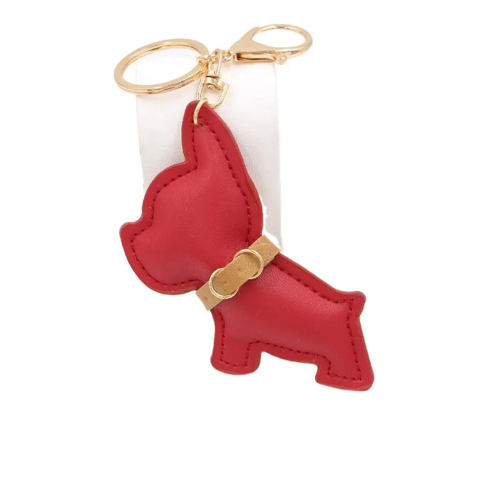 Cute Puppy Bulldog Keychain Car Keyring PU Leather Animal Dog Bulldog Bag Pendant Fashion Cartoon PU Leather Dog Hanger Women