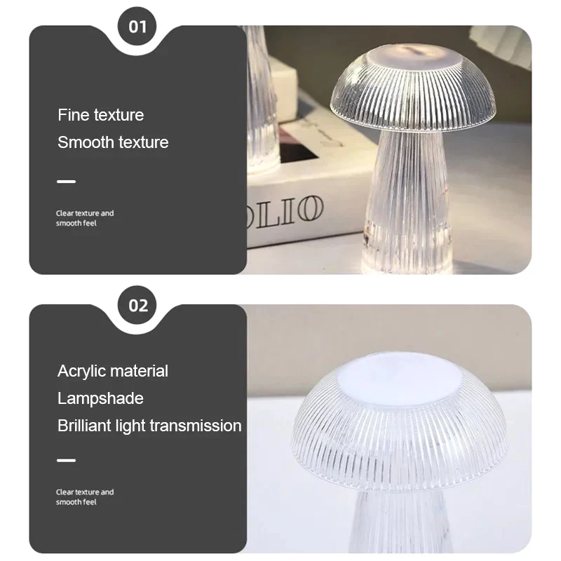 LED แมงกะพรุนโคมไฟกลางคืนปุ่มแบตเตอรี่เห็ดตารางโคมไฟห้องนั่งเล่นห้องนอนข้างเตียง Desktop Decor บรรยากาศ Night Light