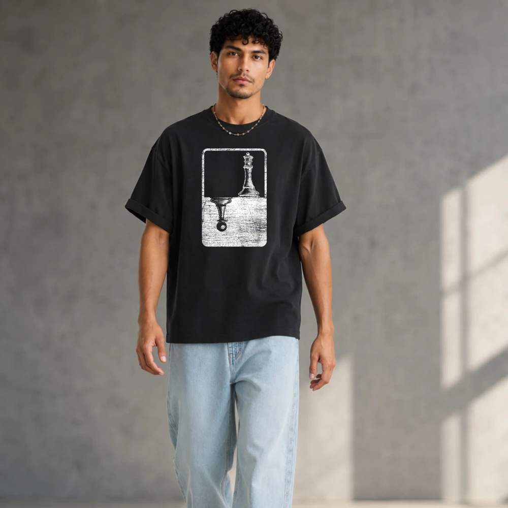 Chess King Queen Mirror Reflection Art Graphic Men Cotton T Shirt Chess Aesthetic Minimalist Short Sleeve Unisex Casual Tops Tee