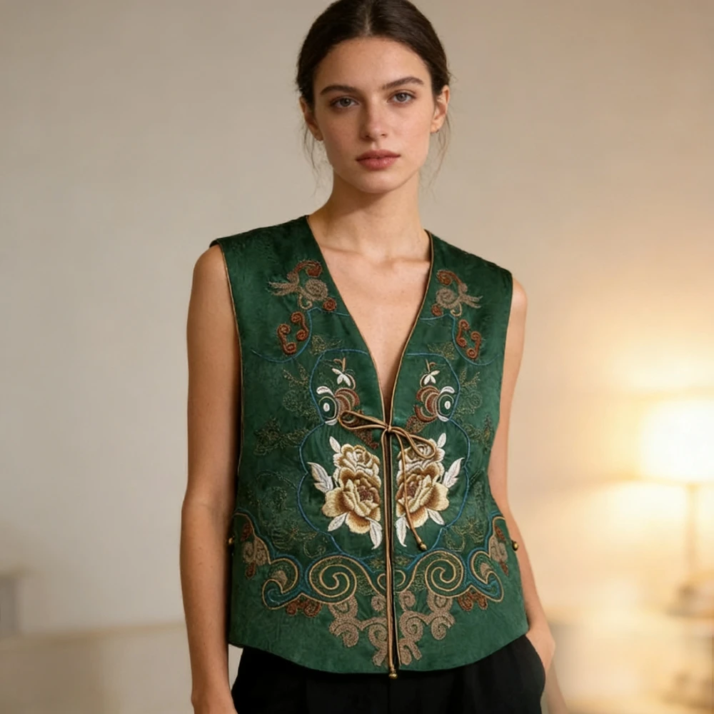 new-chinese-style-embroidery-women's-2026-spring-new-sleeveless-qipao-tops-vest-vintage-lace-up-v-neck-waistcoat-outwear