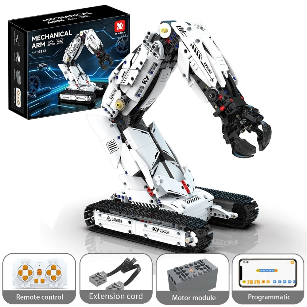 Programmable Mechanical Arm Building Blocks RC Tracked Robot Arm Brick Model with Motor STEM Engineering Toy Gift for Teens