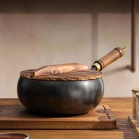 Large Belly Pan Nonstick Chinese Cooking Wok Wood Handle 24cm Iron Stir Fry Pan Uncoated Hanging Soup Pot Kitchen