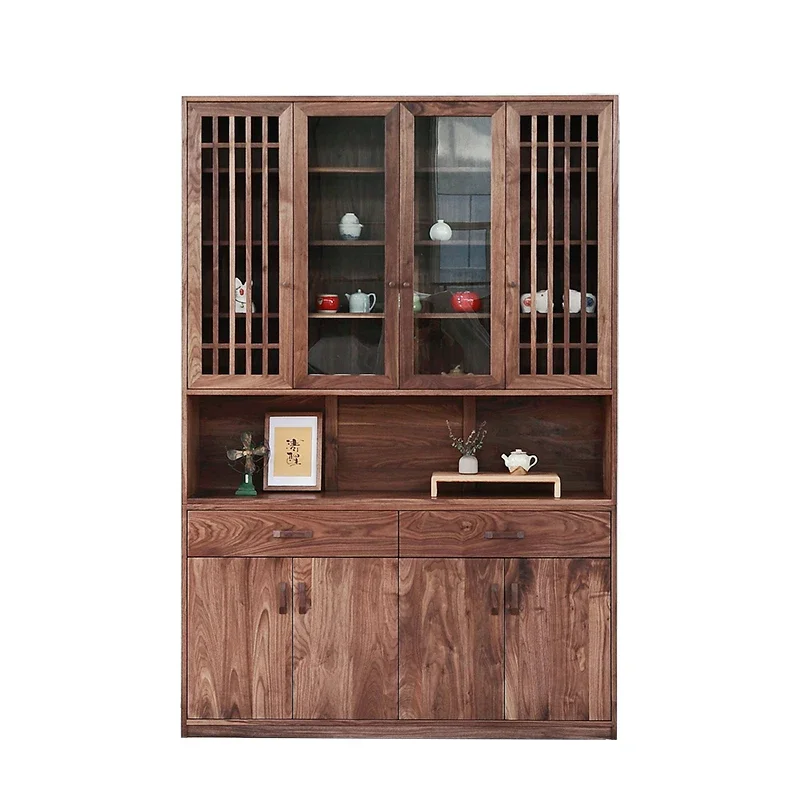 Black walnut solid wood side cabinet dining side tea cabinet storage new Chinese style