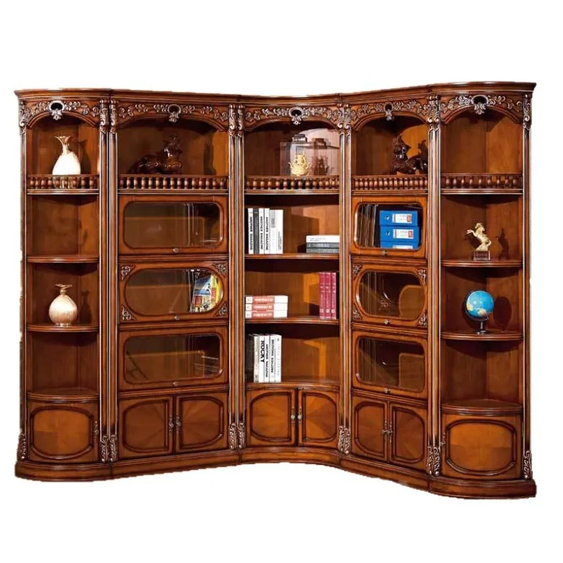 

Classic American study bookcase Cross-border export library Southwest birch leather corner bookcase Vintage study furniture
