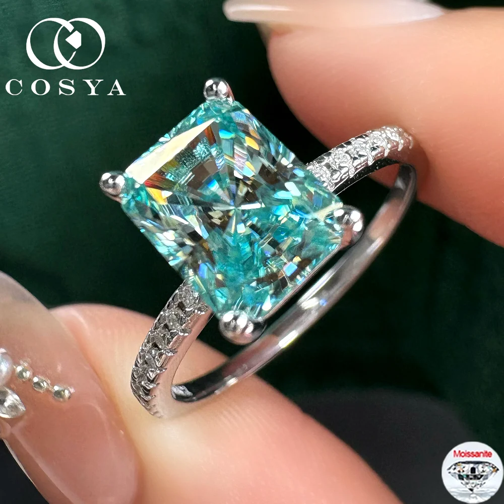 

COSYA 1CT/2CT кольцо с синим муассанитом сияющей огранки для женщин, 100% серебро S925, сверкающее лабораторное кольцо с бриллиантами, вечерние ювелирные изделия, подарок