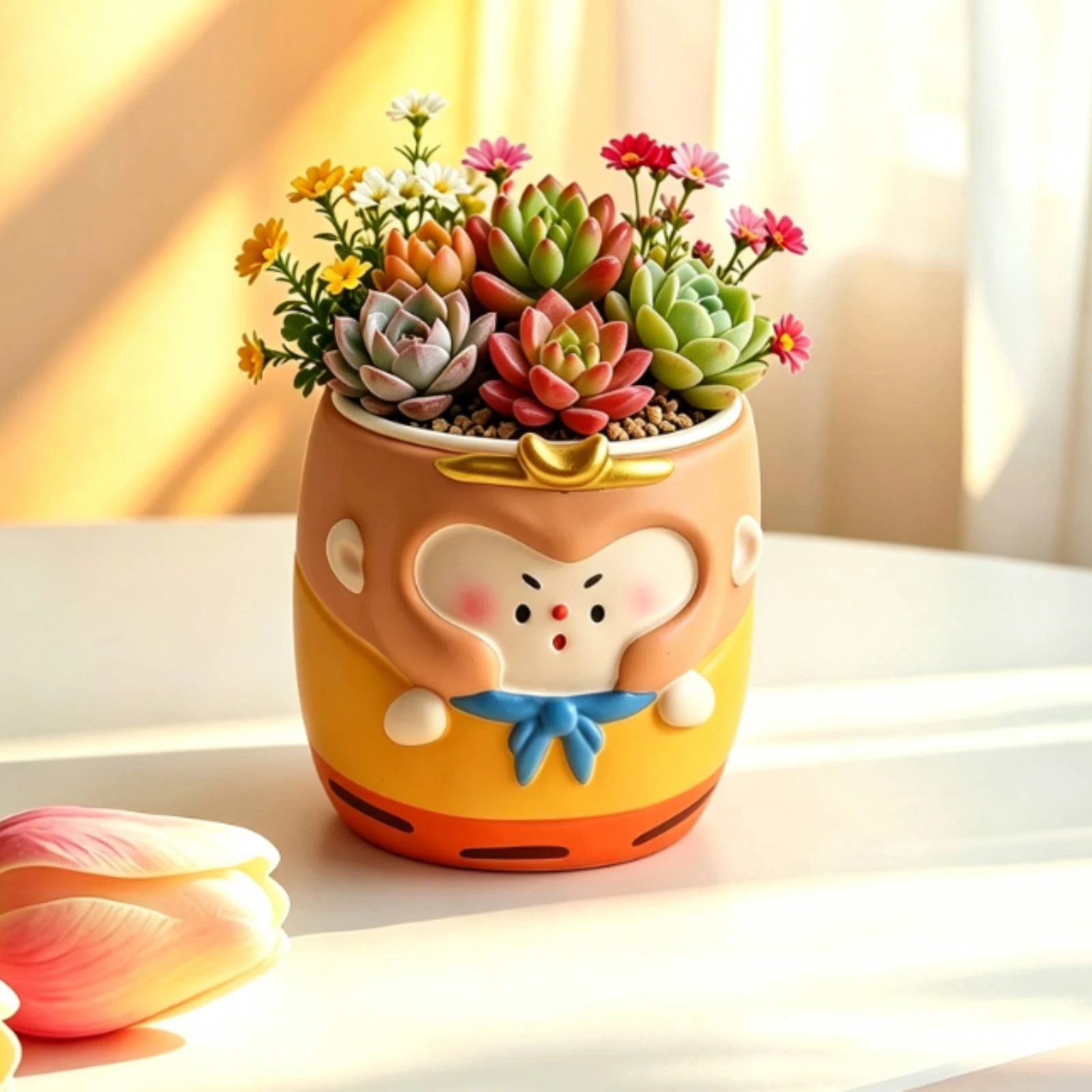 Resin Planter Chinese-Style Decorative Planter Plant Pot Painted Decor Item Cute
