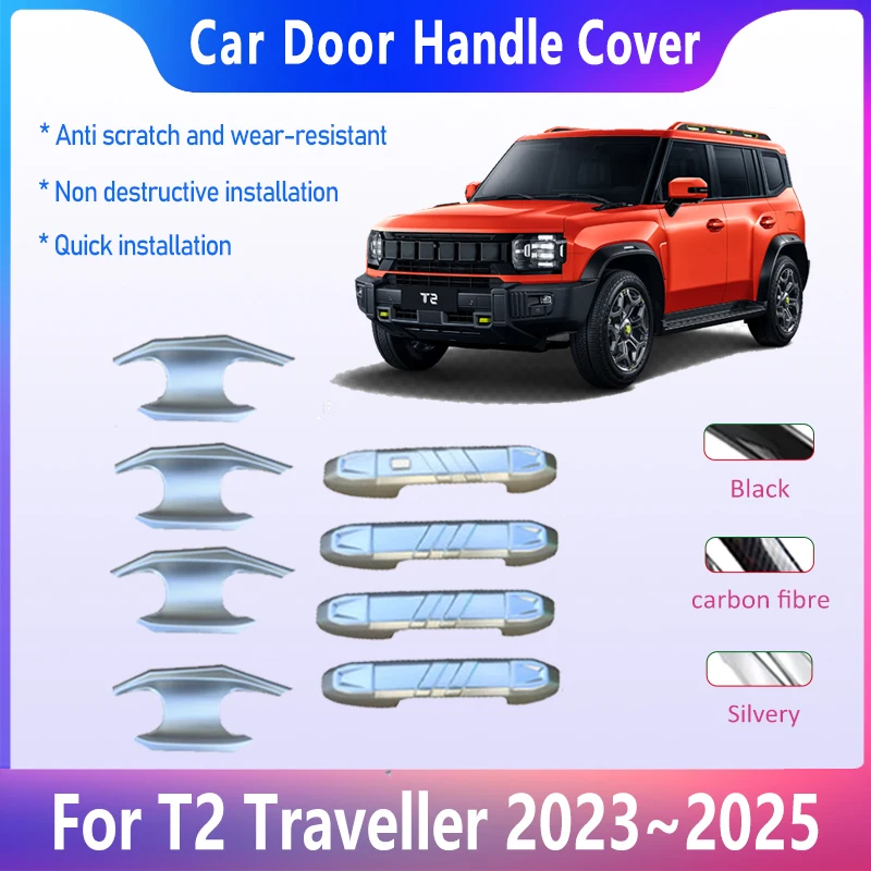 

Car Door Handle Cover For Jetour Traveller T2 2023 2024 2025 Accessories Shanhai Silver Matte External Handles Protective Cover