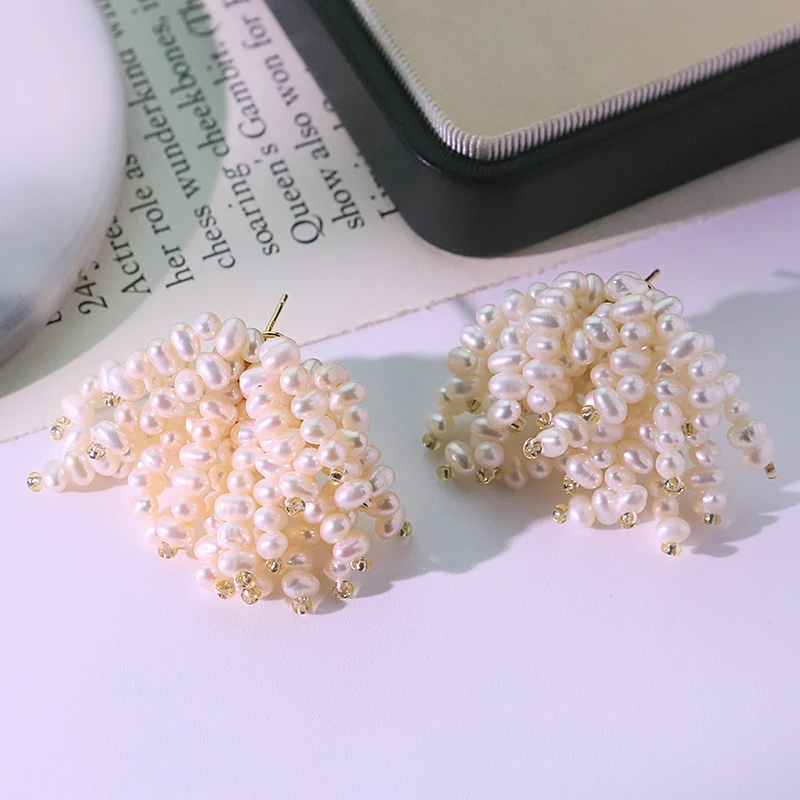 

Серьги-подвески с натуральным пресноводным жемчугом и стеклянным цветком, новые улучшенные серьги роскошного дизайна, женские украшения GE1685