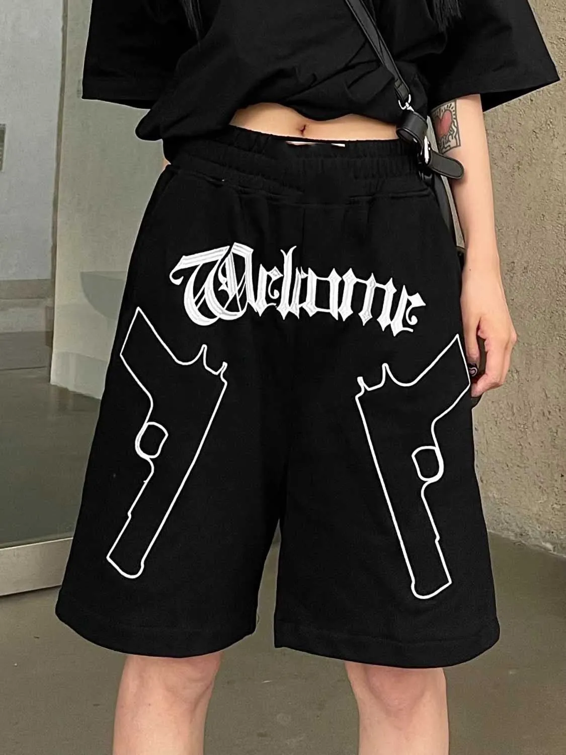 Emo Y2K Mens Summer Casual Streetwear Breeches Harajuku Elastic