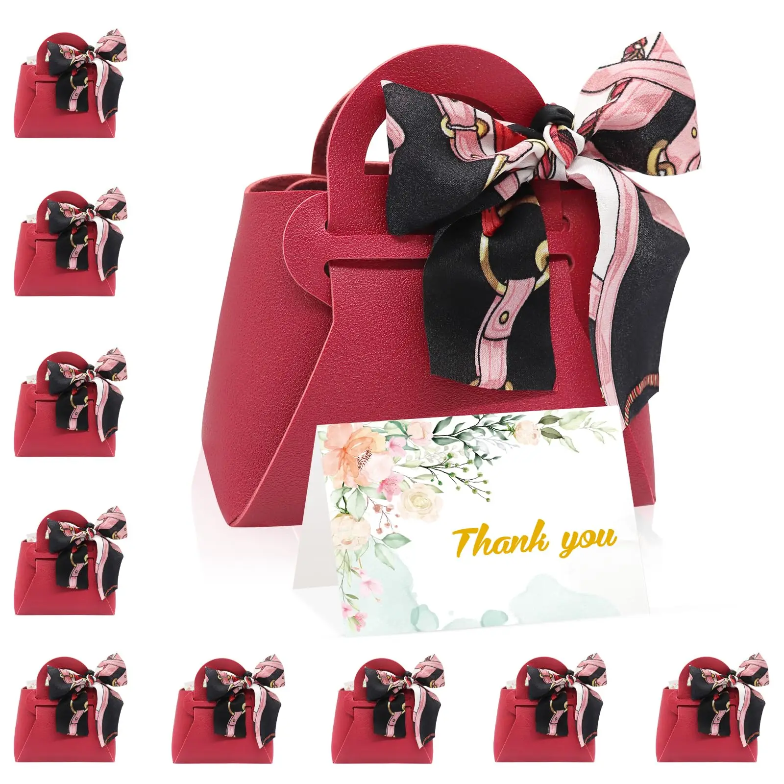 20pcs Gift Bags PU Leather Wedding Gift Box with Ribbons with Greeting Card Party for Wedding Christmas Birthday Baby Shower