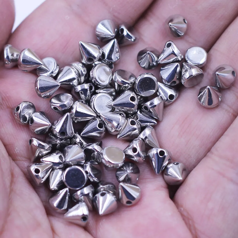 RiSALE Spike Studs entretoise perles vêtement ton argent cône acrylique pour bijoux bricolage vêtements sacs robe chapeaux 6mm 100 pièces/200 pièces