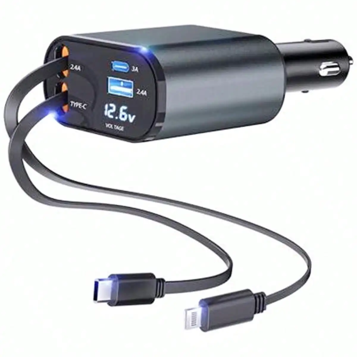 

4 In 1 Fast Charging Car Charger Compact Durable Multi-Device Quick Charge Vehicle Power Adapter Portable On The Go Auto Charging Accessory Ideal Birthday Christmas Holiday Gift For Family Friends