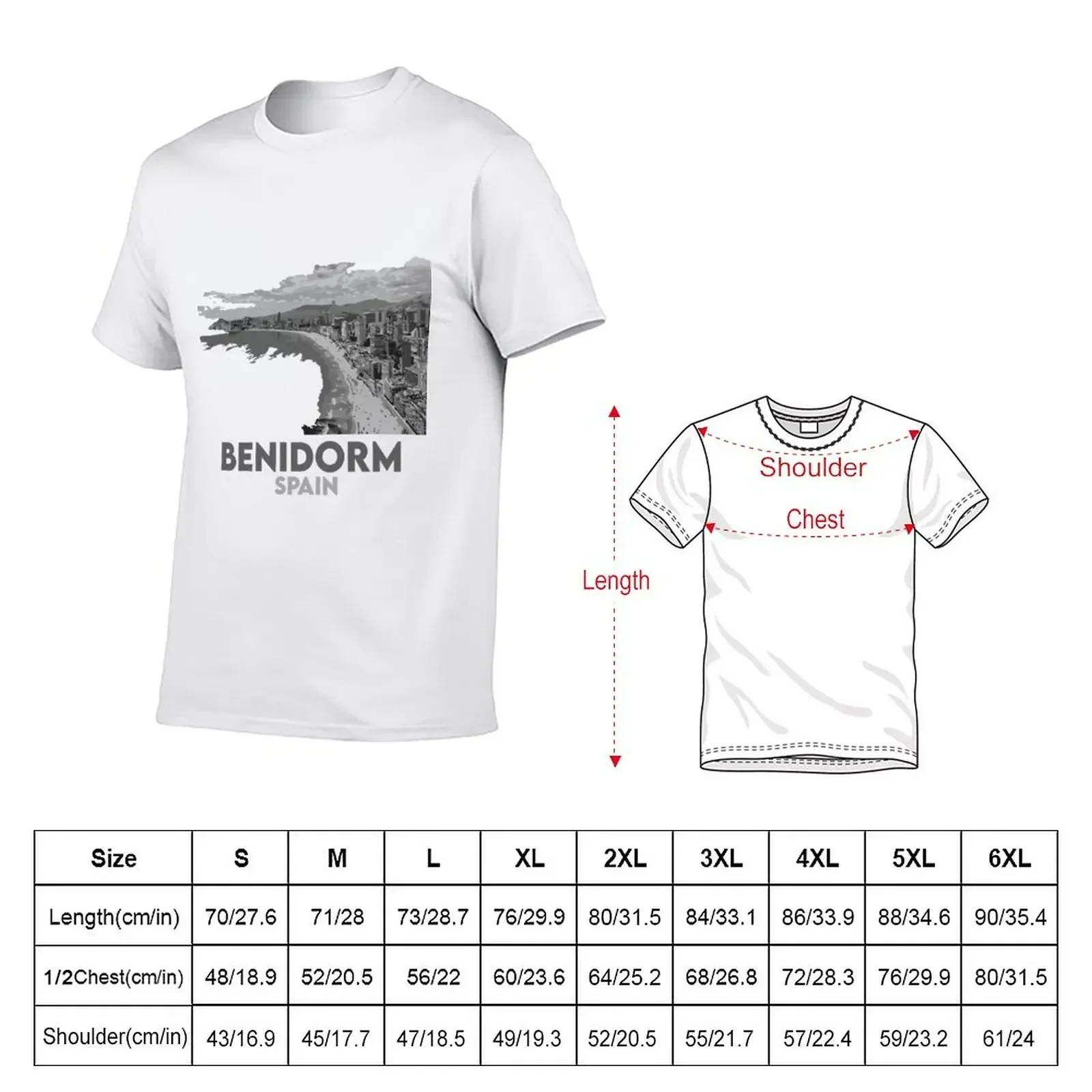 Benidorm - Beach - Spain - Black and White T-Shirt blanks kawaii clothes new edition mens graphic t-shirts big and tall