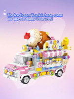 Technical Mini Ice Cream Truck Hamburg Car Street View Dining Car Building Blocks Snacks Model Bricks Toys For Girls gift