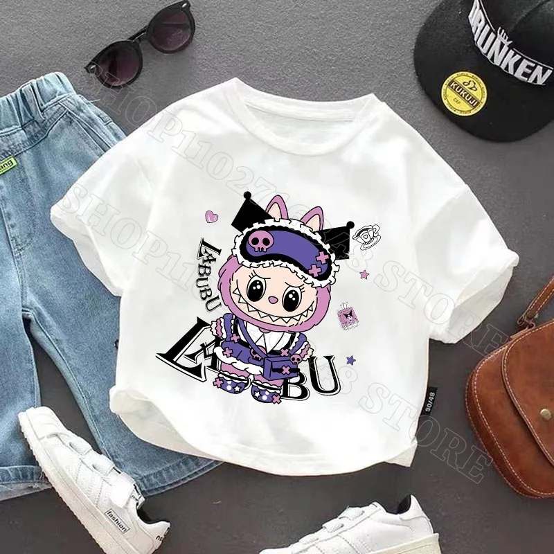 Labubu bonito meninos meninas roupas personagem dos desenhos animados impressão gráfica criança t camisas legal confortável moda topos presentes de festa de aniversário