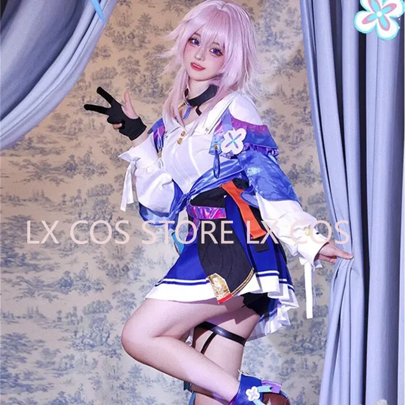 Game Honkai Star Rail March 7th Cosplay Costume Women Cute Blue Dress Halloween Uniform Carnival Party Outfits