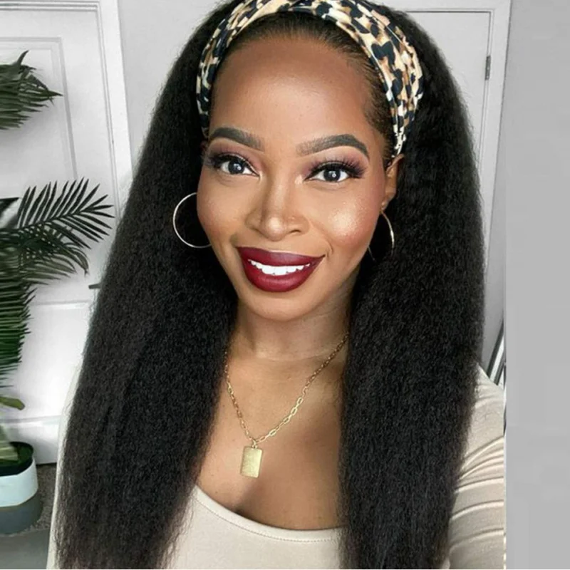 

Женский длинный прямой черный парик из синтетических волос яки в европейском и американском стиле с повязкой на голову