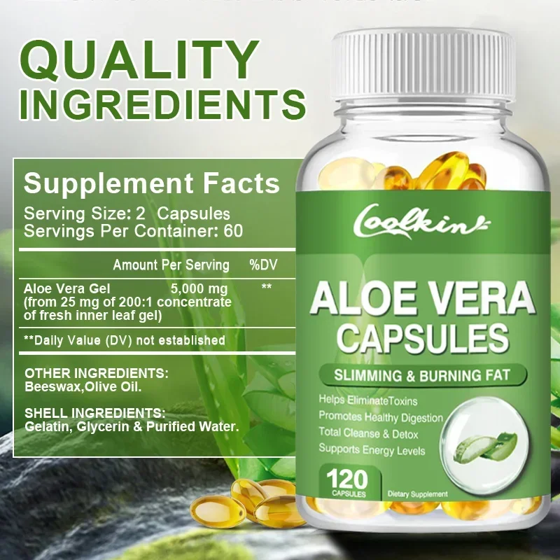Aloe Vera Extract Capsules - Relieve Intestinal Constipation, Promote Digestion, Detoxify, Control Appetite, Burn Fat, Non-GMOSu