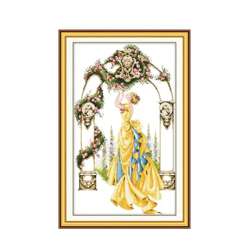 

Роза в воротах и двор, набор для вышивки крестом, красота, люди, 14 карат, 11 карат, печатная вышивка на холсте, сделай сам, рукоделие ручной работы