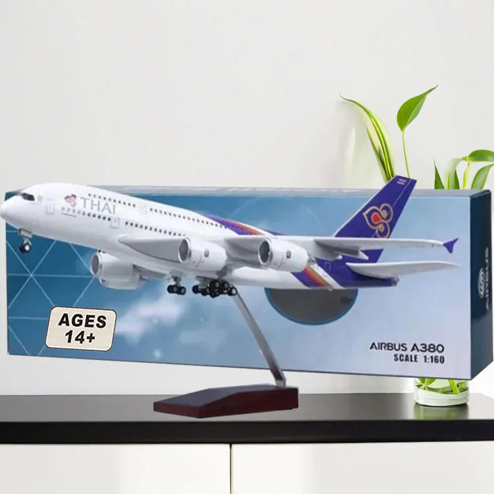 

1:160 Wheel with lights Thai Airways A380 Thai Airways 47CM Passenger Civil Aviation Passenger Aircraft Simulation Model