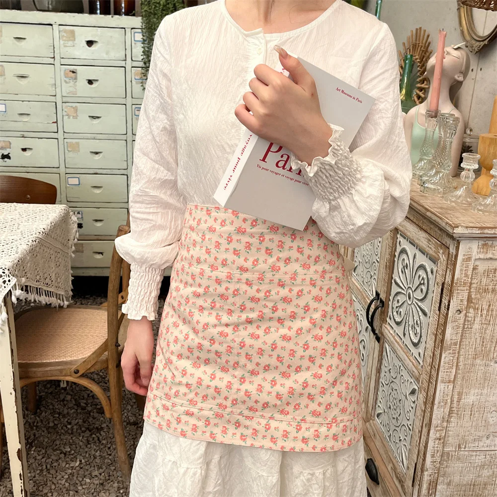Spring and Summer Half Body Floral Apron Korean Style Home Coffee Shop Anti Fouling Work Apron Comfortable and Breathable Cotton