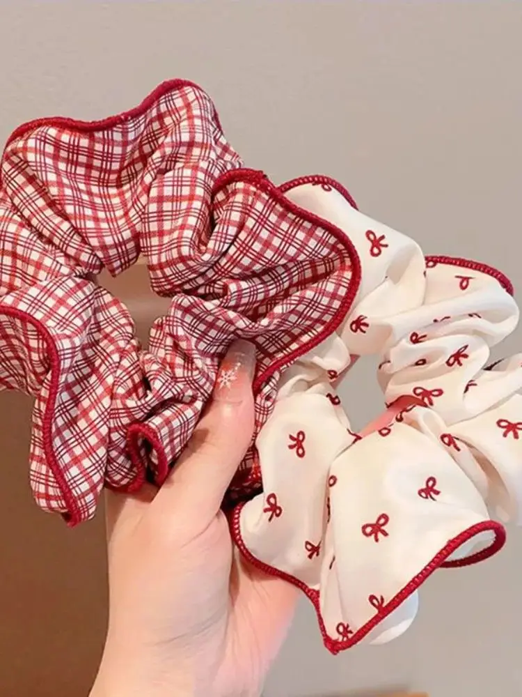 Chouchous pour cheveux avec nœud à pois rouges de haute qualité, attaches pour cheveux d'étudiant pour queue de cheval et chignon, attaches pour cheveux froissés, 1/3/5 pièces