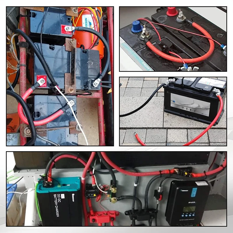 8 7 6 4 2 0AWG Red Black Super Soft Silicone Tinned Copper Wire Cable With M6 M8 M10 Terminal Lug For Inverter Car Solar