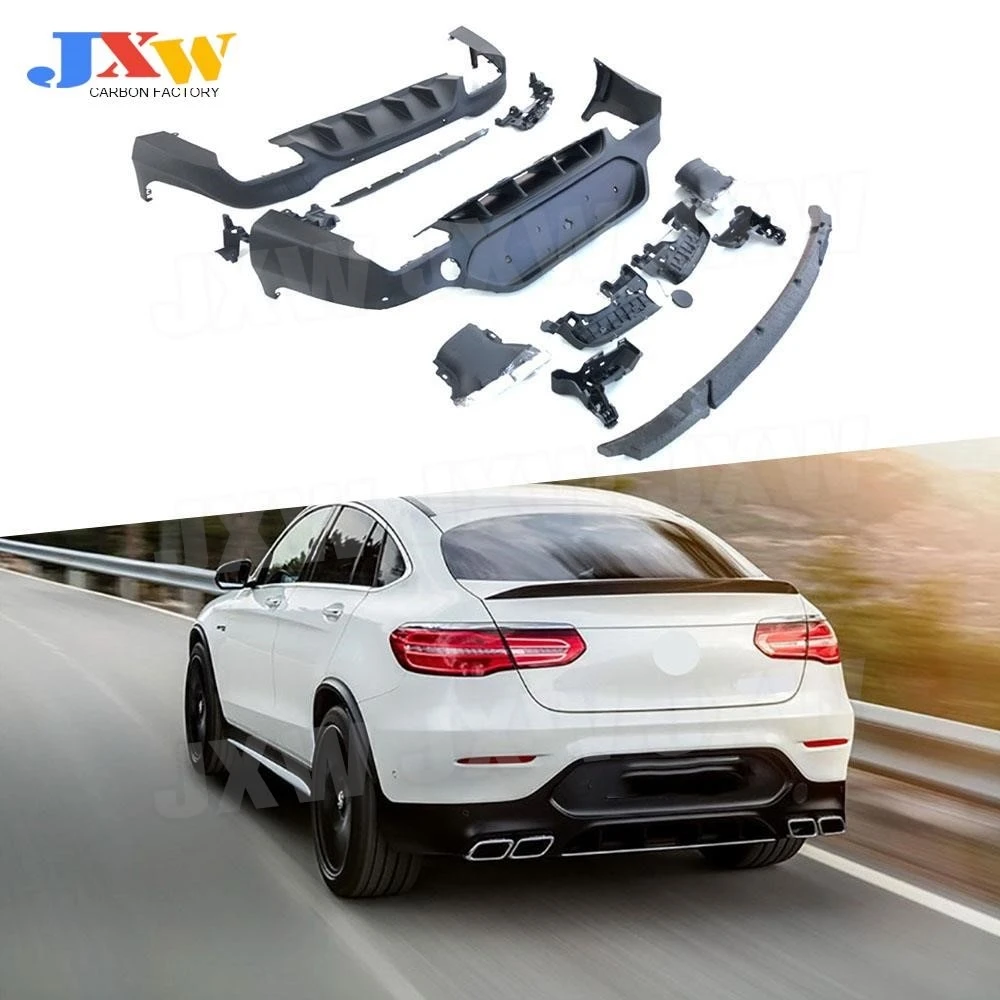 PP Rear Diffuser With Exhaust Tips For Benz GLC C253 GLC300 GLC43 Coupe GLC63S 2017-2019 Car Styling Rear Lip Bumper Body Kits