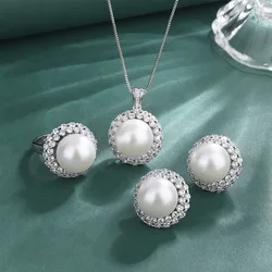 Vintage Simple Round Cotton Pearl Adjustable Finger Rings Necklace Earring Dinner Party Gift Women Jewelry Wedding Anniversary