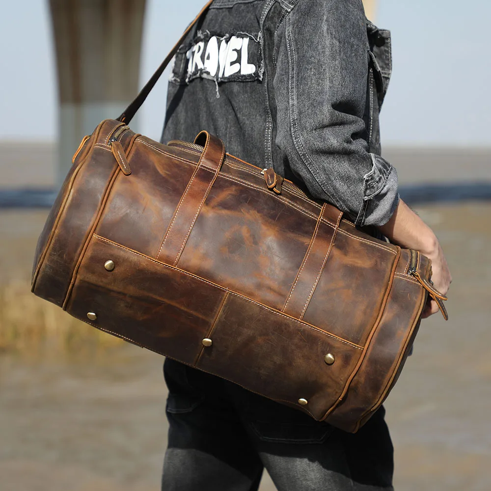 S.WORKER Vintage Vollnarbenleder-Reisetasche für Herren, Echtleder, Große Kapazität, Weekender-Reisetasche – Detail 5