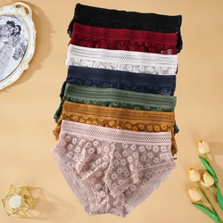 3 Pcs/Lot Women's Sexy Lace Panties Underwear Fashion Lingerie Breathable Underpants Daisy Hollow Transparent Low-Rise Briefs