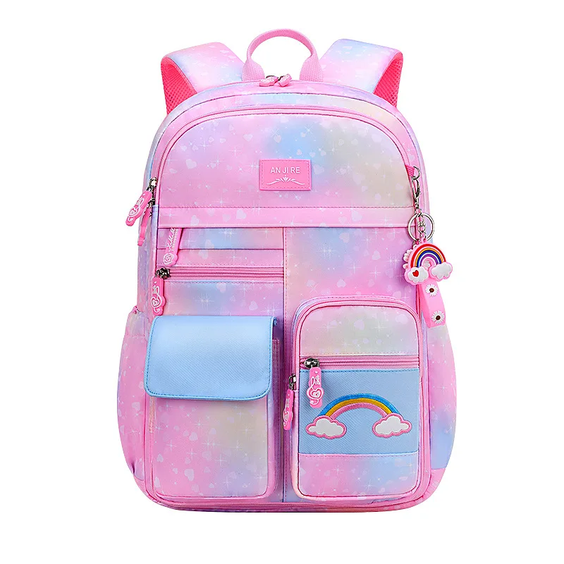 Imagem -03 - Mochila Escolar Fofa Série Arco-íris Bolsa Colorida Impermeável para Meninas Princesa Escola Crianças