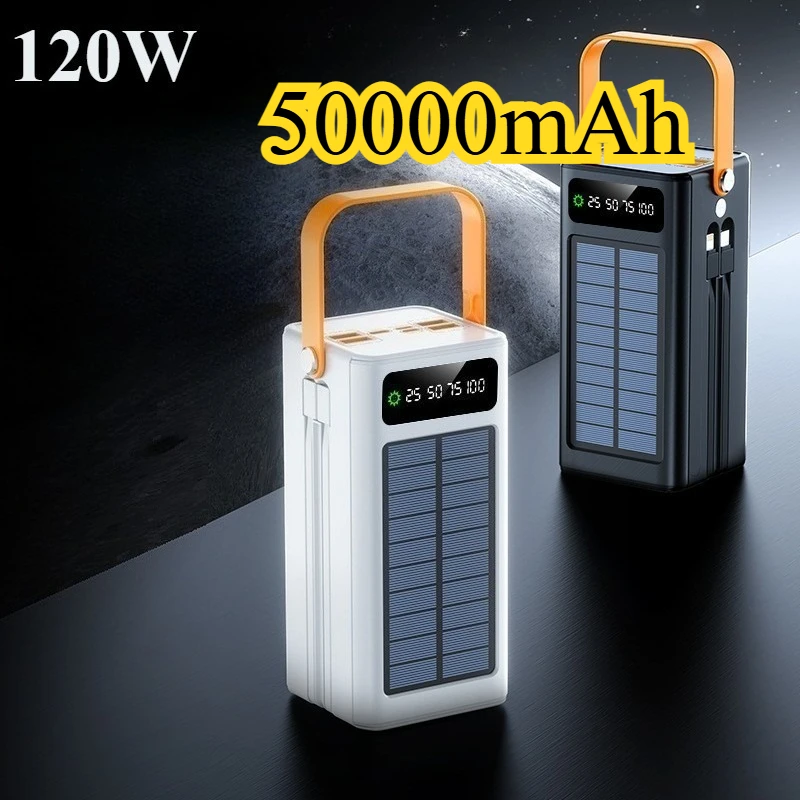 

50000mAh Large Capacity PD22.5W Super Fast Charging Solar Fast Charging Mobile Power Bank with Cable Household Power Bank