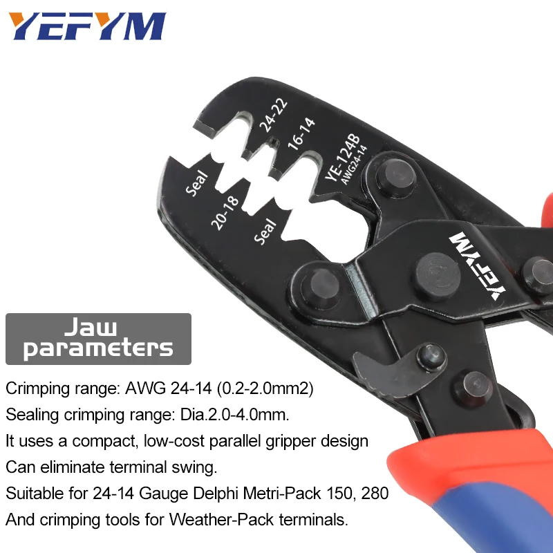 Waterproof terminal crimping pliers YE-124B 24-14AWG Automobile connector crimping tool multi-function Electrical tools YEFYM