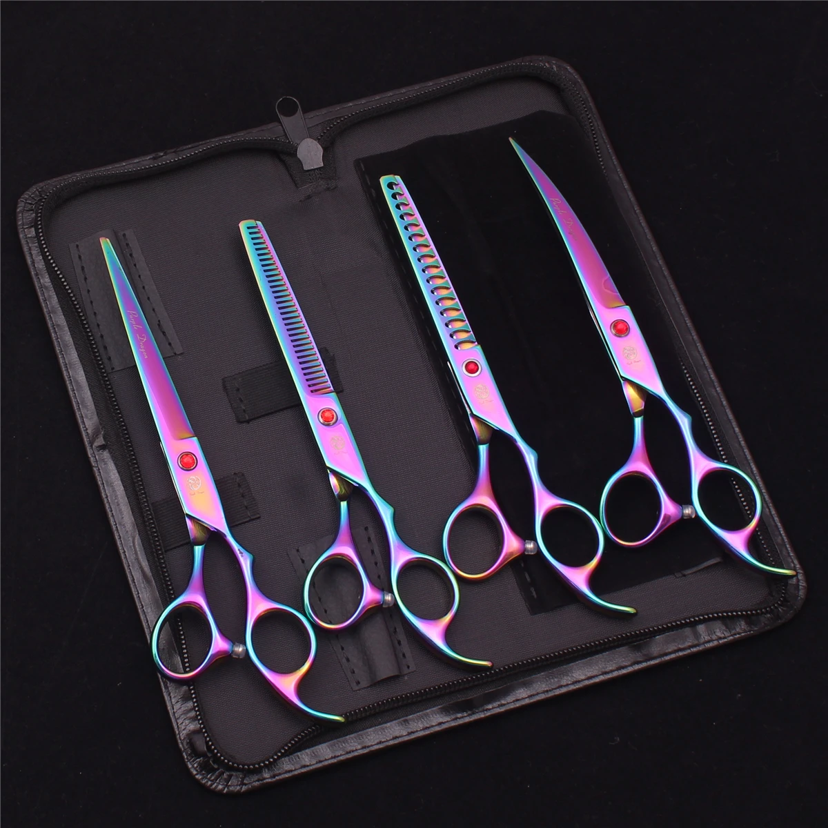 Purple Dragon Pet Schere 7'' Edelstahl Hundepflegeschere Kit Gerade Schere Effilierschere Chunker Gebogene Schere Z3003 – Detail 13