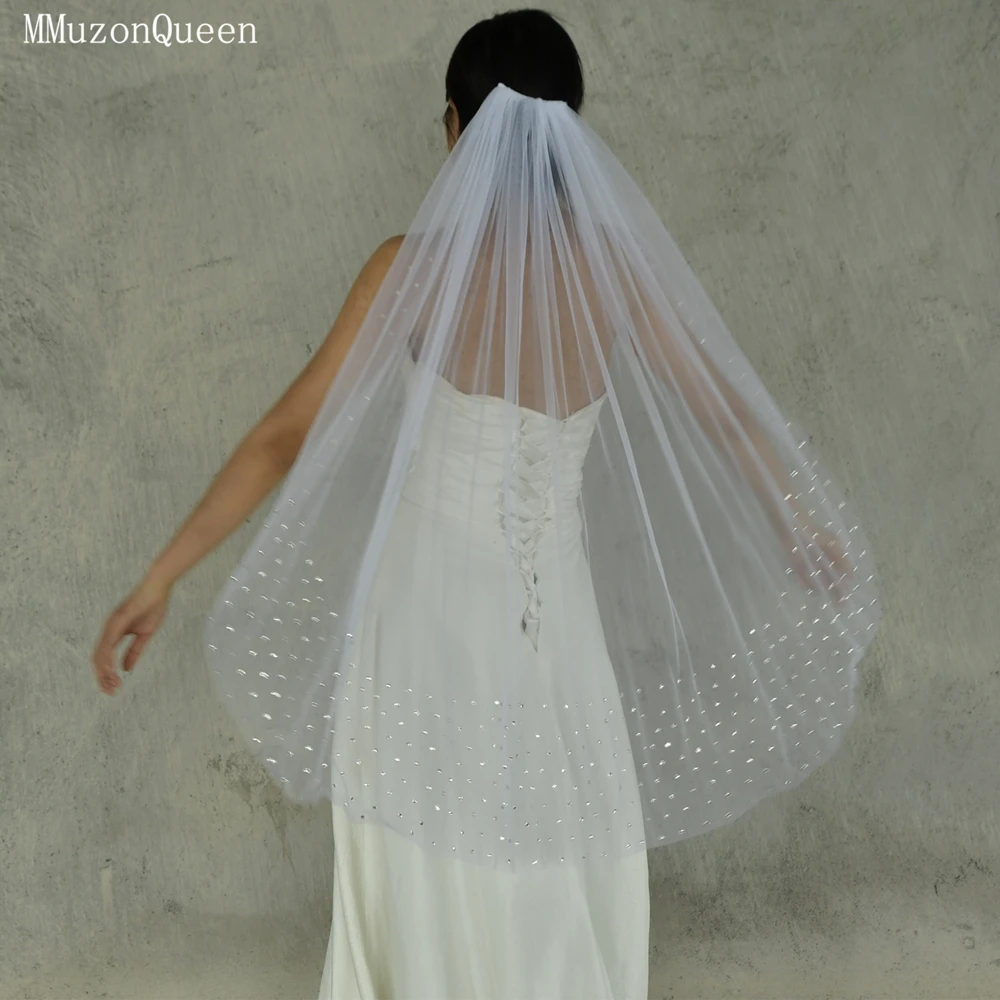 MMQ M119-Voile de Patients Diamantés en Tulle Doux avec Peigne, Accessoires de ixde Mariage, Strass Argentés, Rotterdam, Kle