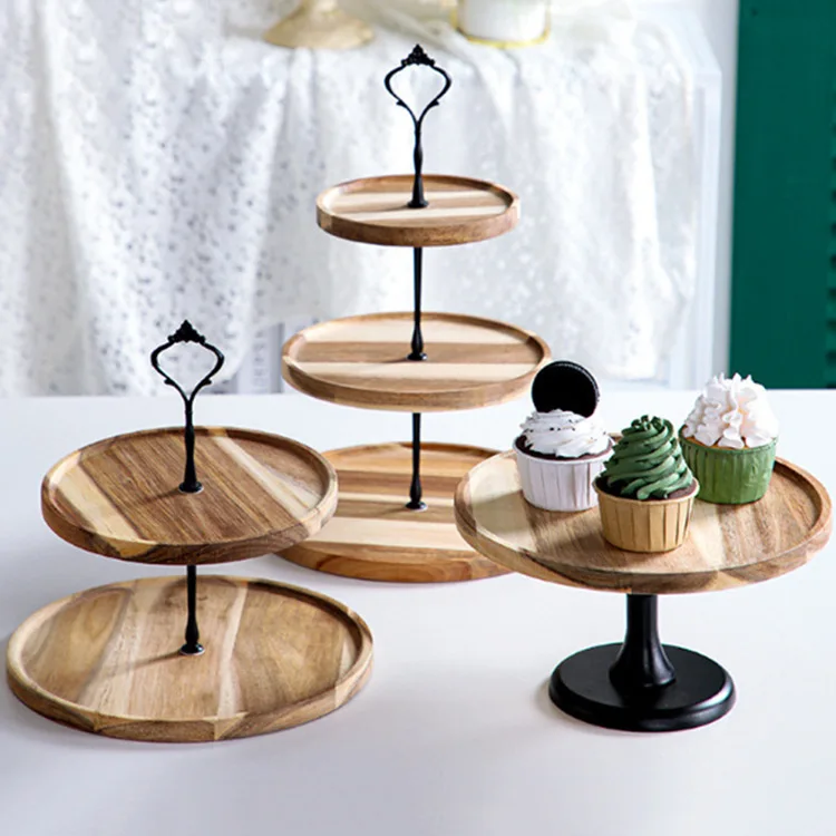 Dessert Rack Creative European Mori Double-layer Three-layer Cake Tray Wooden Dessert Table Decorative Tray Rack view 2
