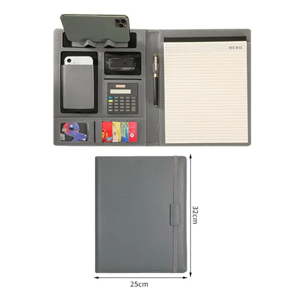Nuevo Carpeta tipo cartera A4 de cuero PU, carpetas de archivos de contrato portátiles, carpeta de documentos multifuncional,