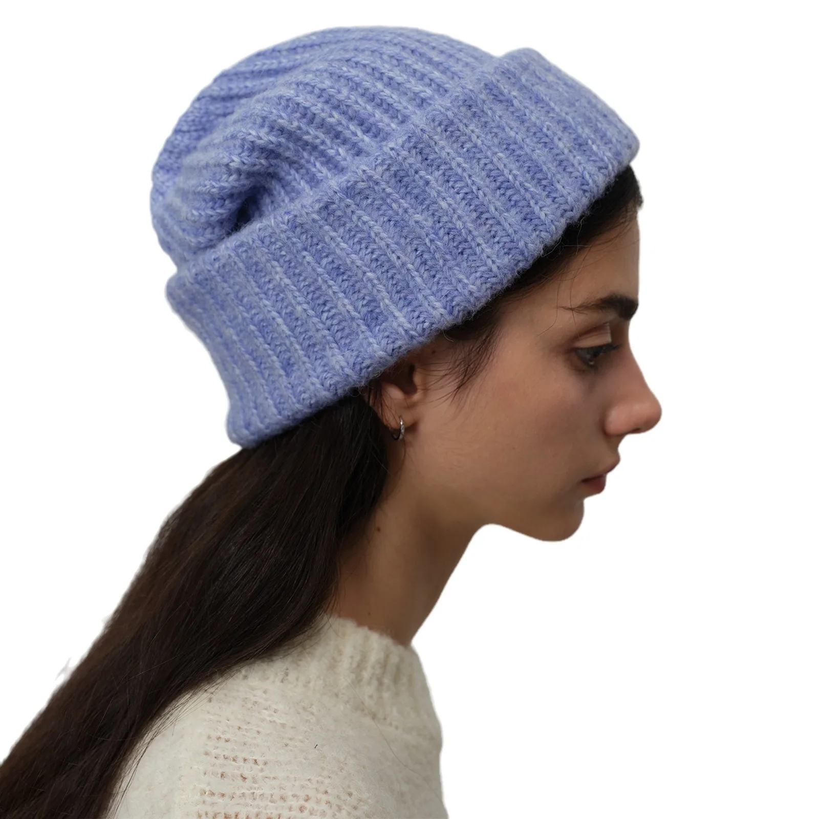Topi Rajut Wanita Musim Gugur dan Musim Dingin, Wol Hangat, Warna Solid, Serbaguna, Warna Cerah, Pelindung Telinga, Tren Sederhana