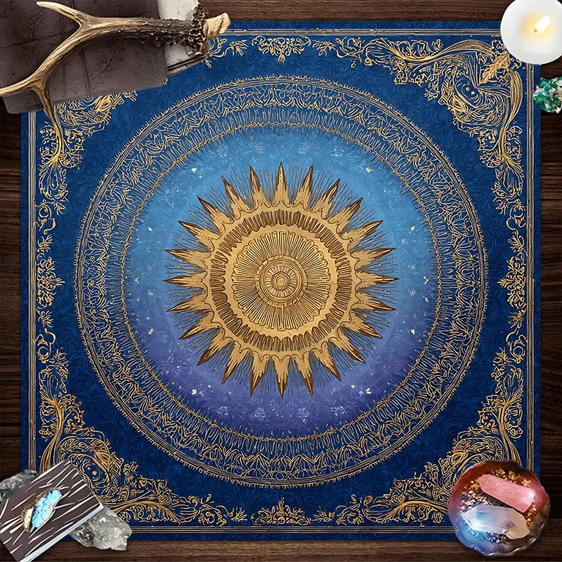 1pc Baroque Golden Sun Mandala Tarot Tablecloth Art Nouveau Design for Reading Rituals Home Decor Gift