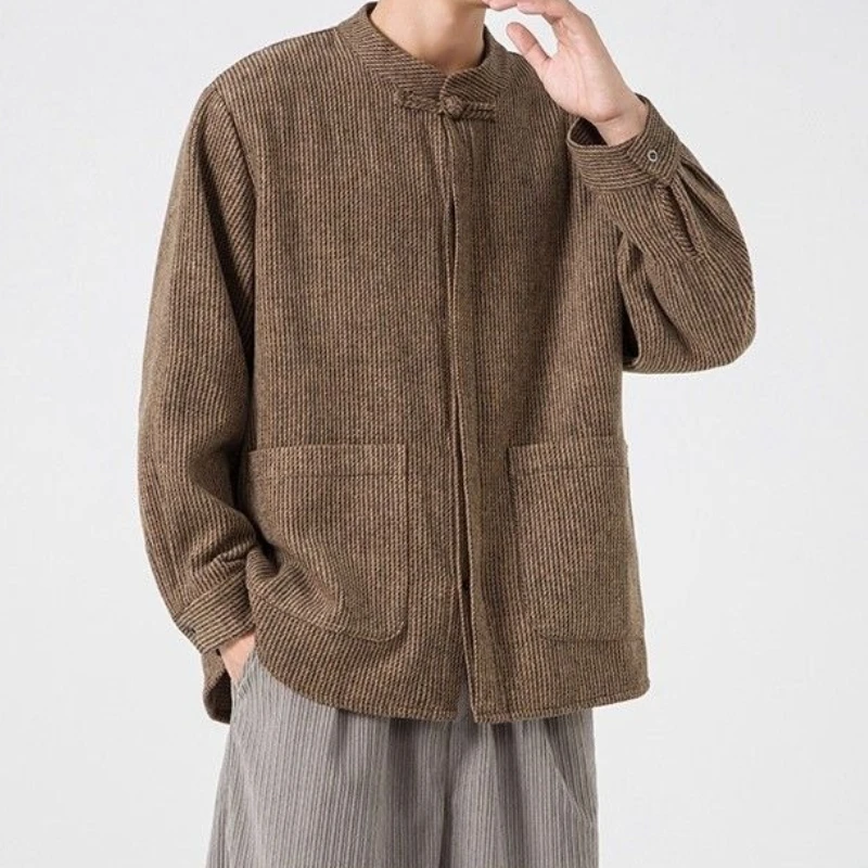 

​ Мужская вельветовая куртка больших размеров, весенне-осенний китайский костюм Тан с воротником-стойкой, молодежный повседневный пиджак ​