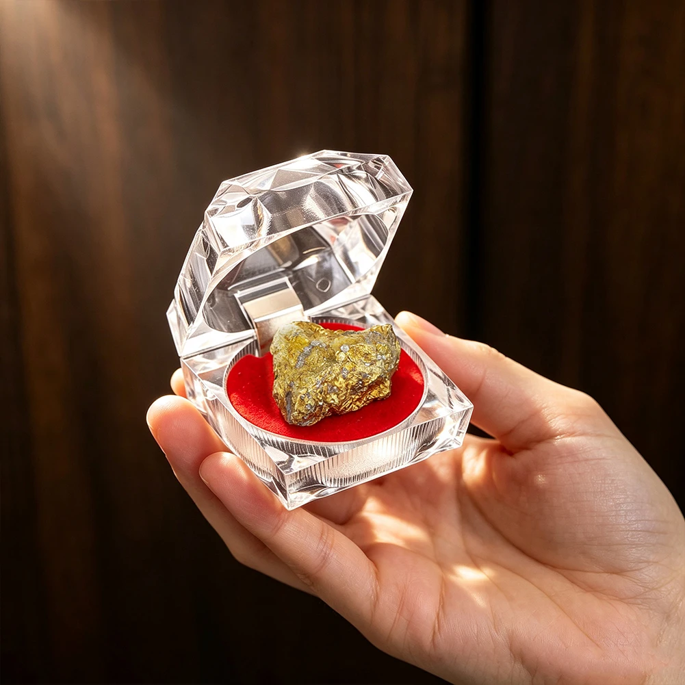 Natürliches Eisen-Kupfer-Misch-Erz-Mineral-Exemplar, Rohstein mit klarem Acryl-Display-Box, Heim-Sammlungsstück, Souvenir-Geschenk – Detail 6
