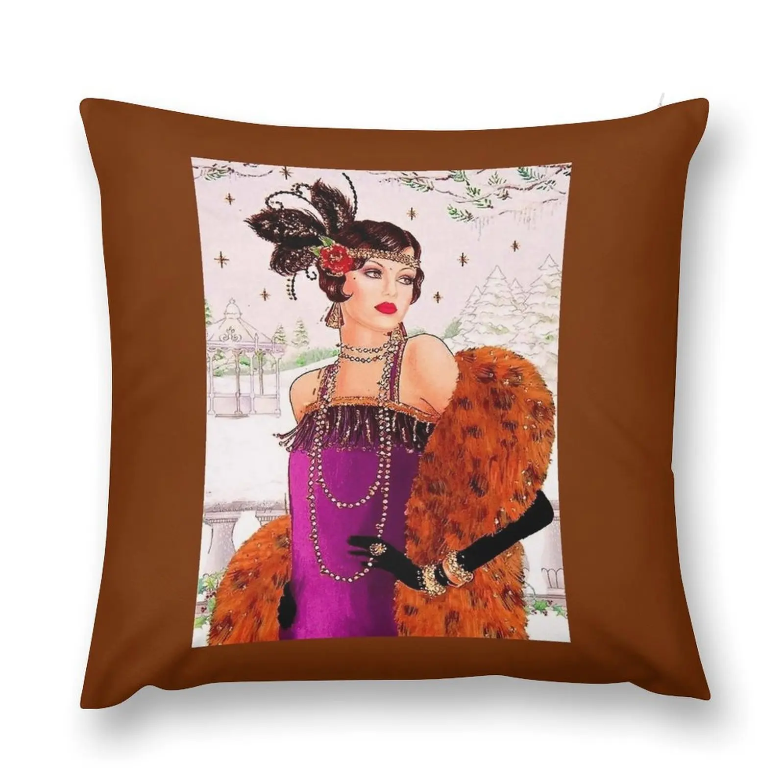 FLAPPER in PURPLE : Vintage 1925 Art Deco Print Throw Pillow Decorative Sofa Cushion Pillowcase pillow