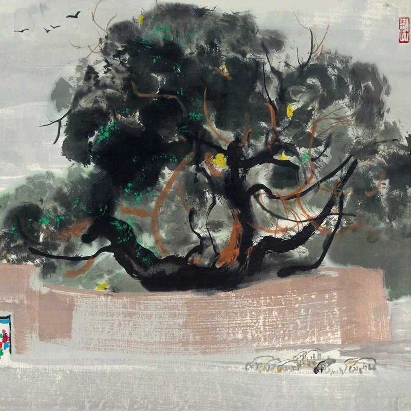 لوحة تجريدية صينية "عائلة على الفطيرة من Wu Guanzhong" متحف الفن الكلاسيكي عالي الوضوح استنساخ آلام زخرفية