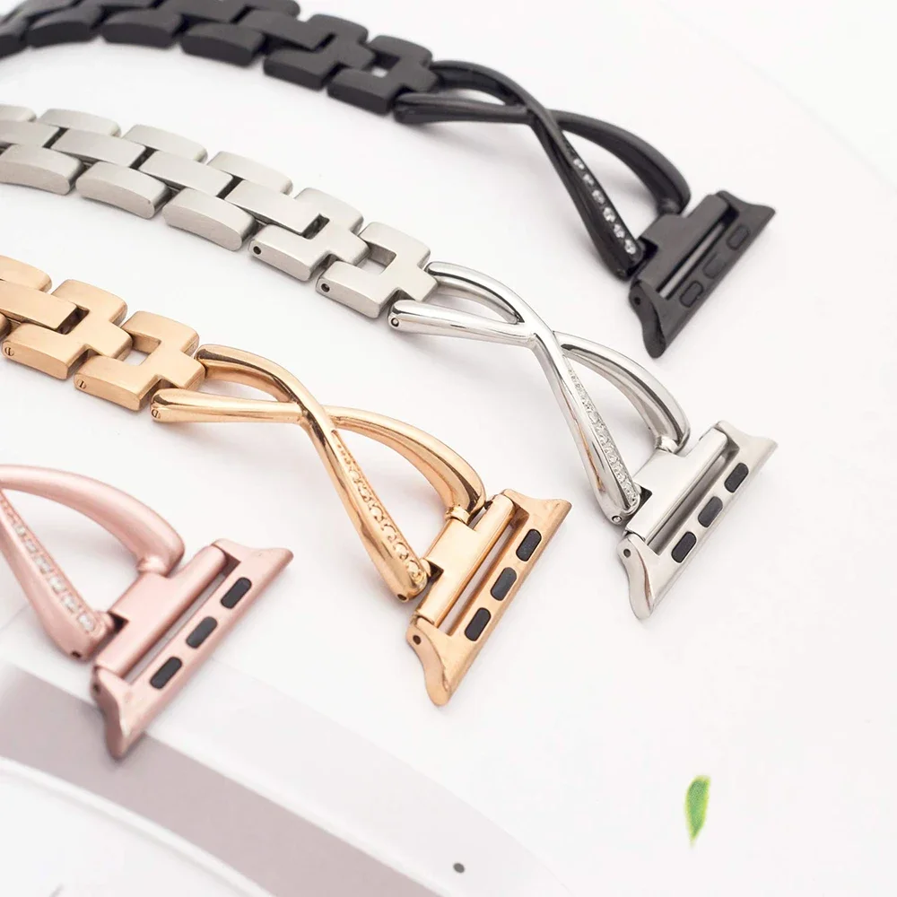 Pulseira de diamante para Apple Watch, pulseira de aço inoxidável para iWatch Ultra 10, 42mm, 46mm, 9, 8, 7, 45mm, 41mm, 6, 5, 4, SE, 44 milímetros, 40 milímetros, 49 milímetros